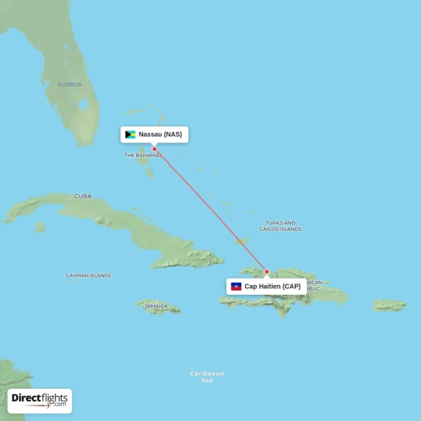 Nassau - Cap Haitien direct flight map