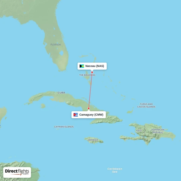 Nassau - Camaguey direct flight map