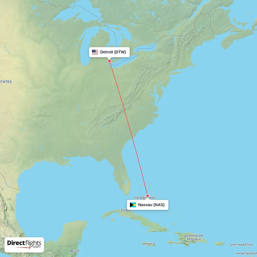NAS - DTW route map