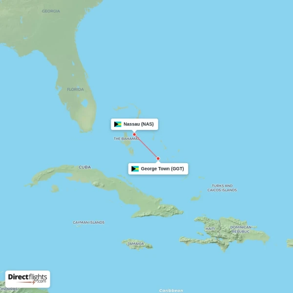 Nassau - George Town direct flight map