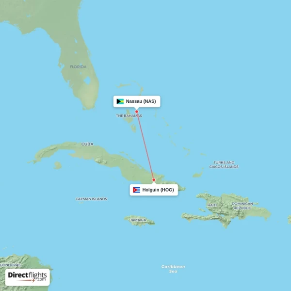 Nassau - Holguin direct flight map