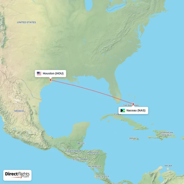 Nassau - Houston direct flight map
