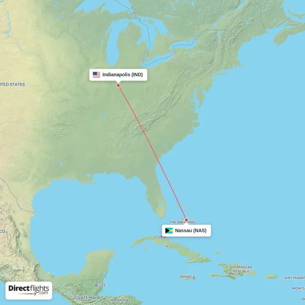 Nassau - Indianapolis direct flight map