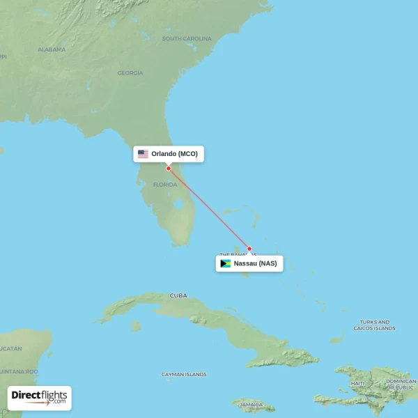 Nassau - Orlando direct flight map