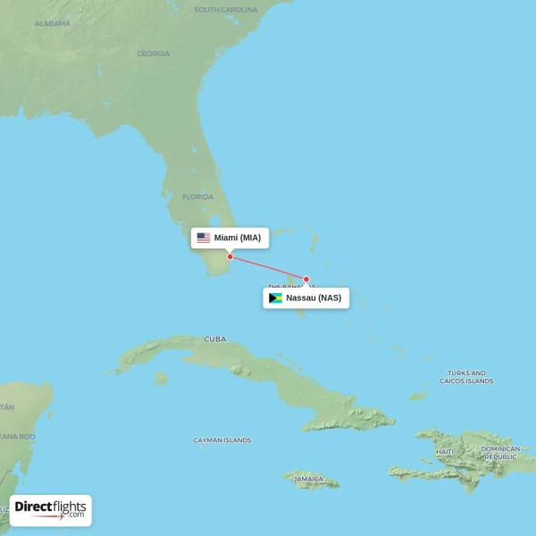 Nassau - Miami direct flight map