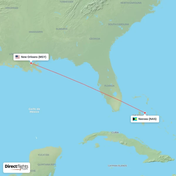 Nassau - New Orleans direct flight map