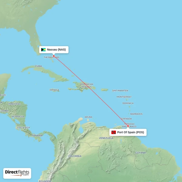 Nassau - Port Of Spain direct flight map