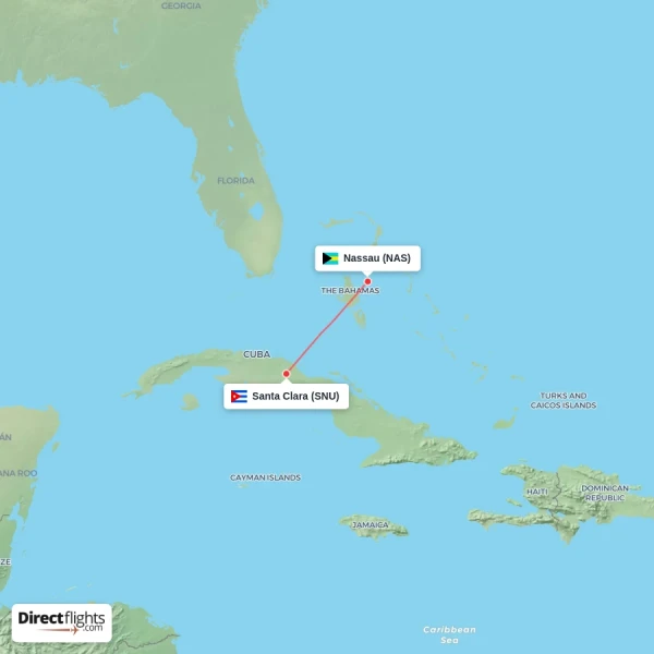 Nassau - Santa Clara direct flight map