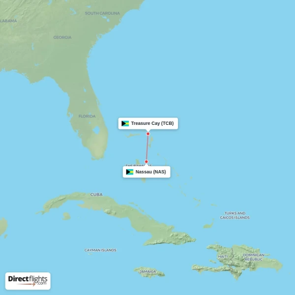 Nassau - Treasure Cay direct flight map
