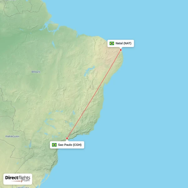 Natal - Sao Paulo direct flight map
