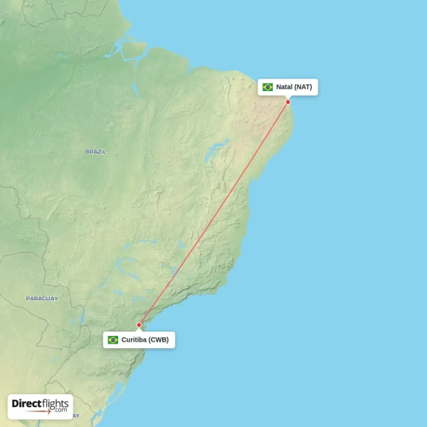 Natal - Curitiba direct flight map