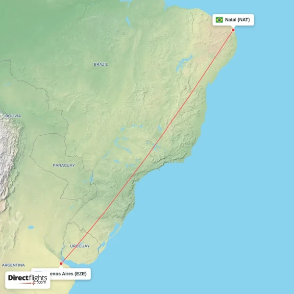 Natal - Buenos Aires direct flight map