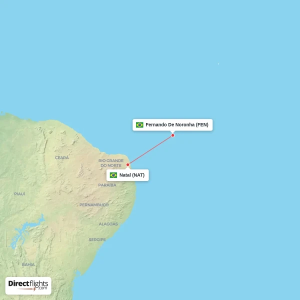 Natal - Fernando De Noronha direct flight map