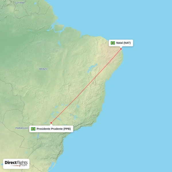Natal - Presidente Prudente direct flight map