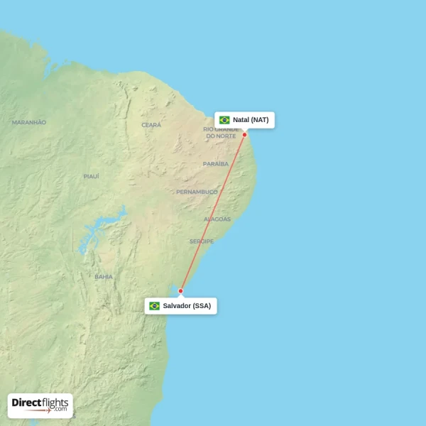 Natal - Salvador direct flight map