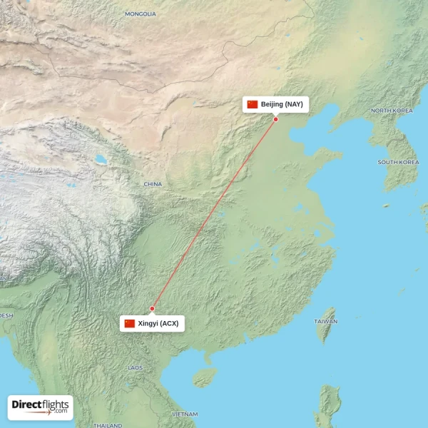 Beijing - Xingyi direct flight map
