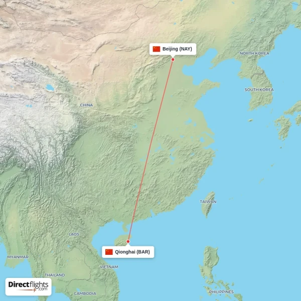 Beijing - Qionghai direct flight map