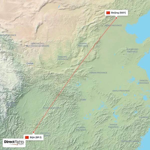 Beijing - Bijie direct flight map