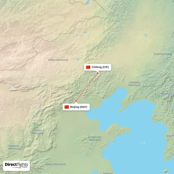 Beijing - Chifeng direct flight map