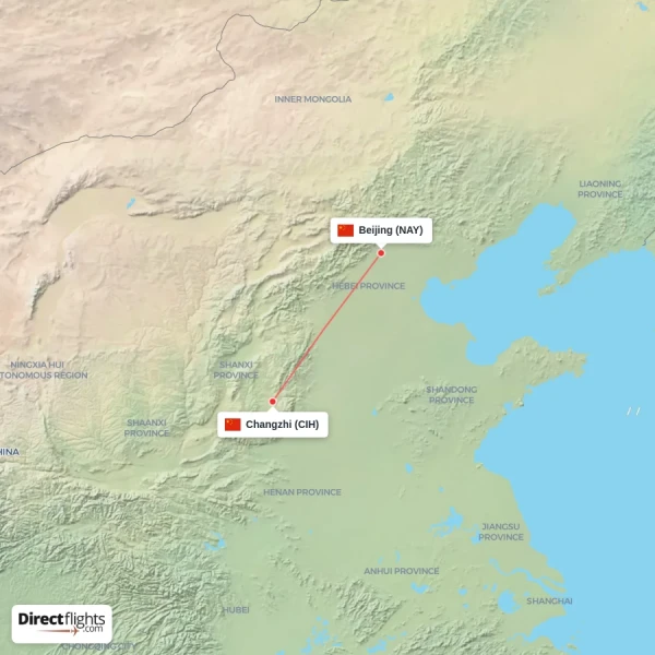 Beijing - Changzhi direct flight map