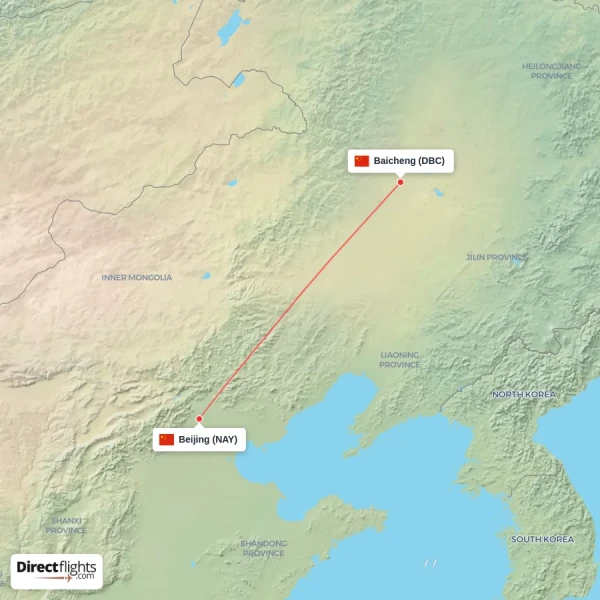 Beijing - Baicheng direct flight map