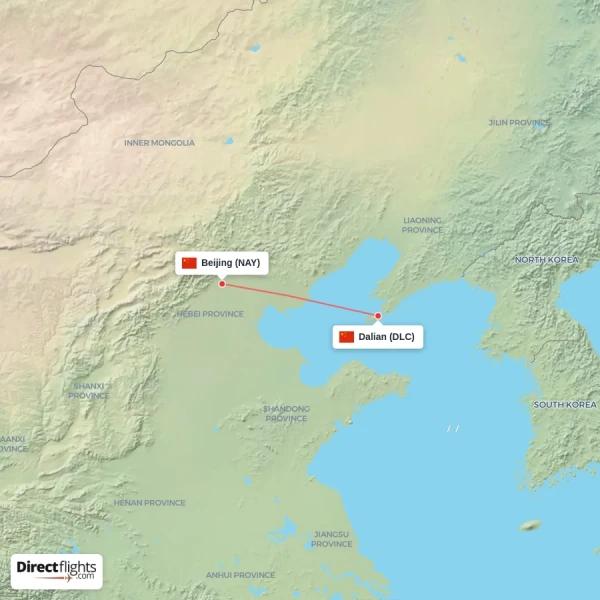Beijing - Dalian direct flight map