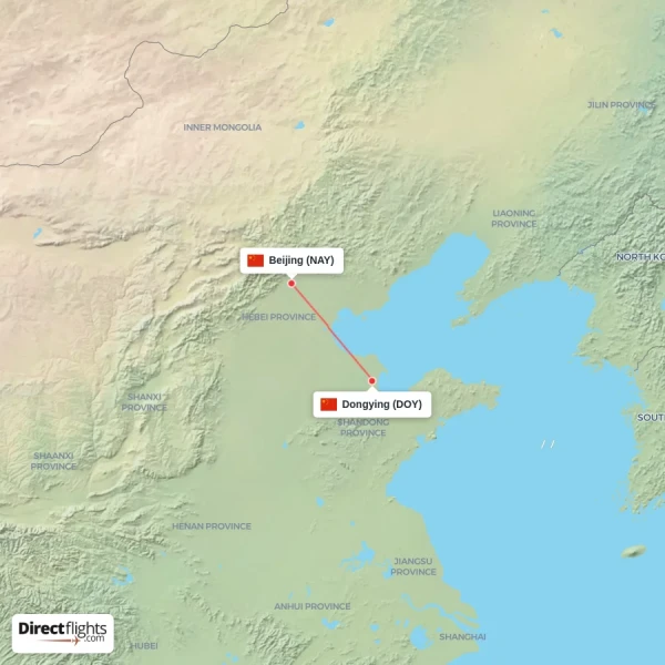 Beijing - Dongying direct flight map