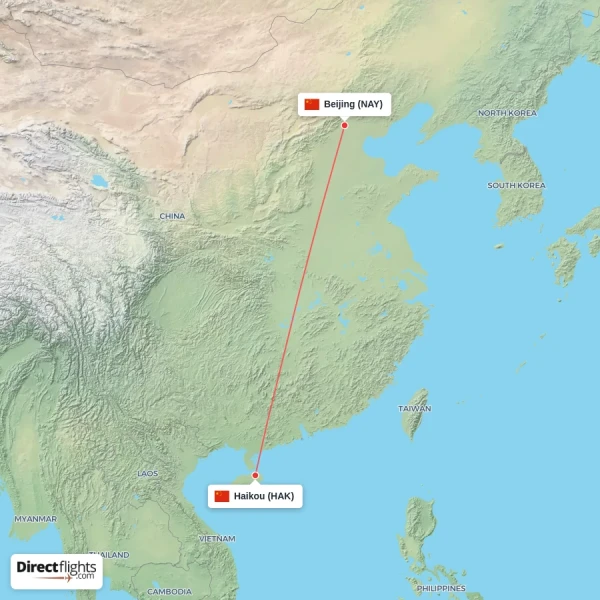 Beijing - Haikou direct flight map