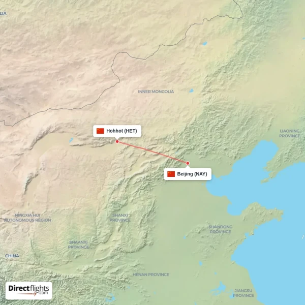 Beijing - Hohhot direct flight map