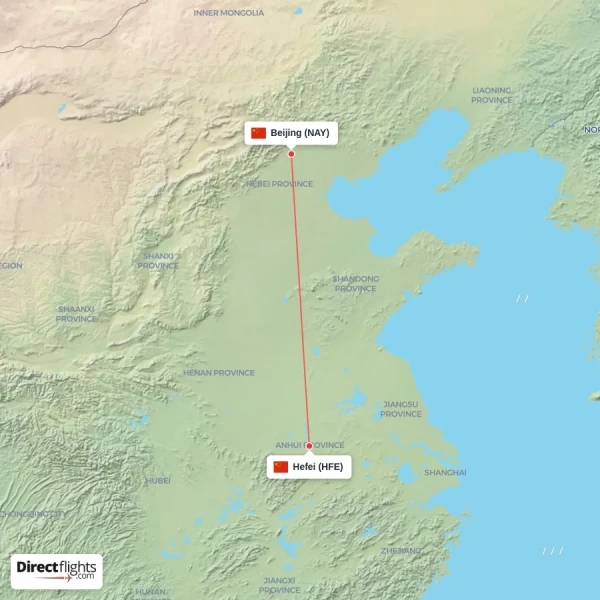 Beijing - Hefei direct flight map