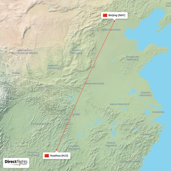 Beijing - Huaihua direct flight map