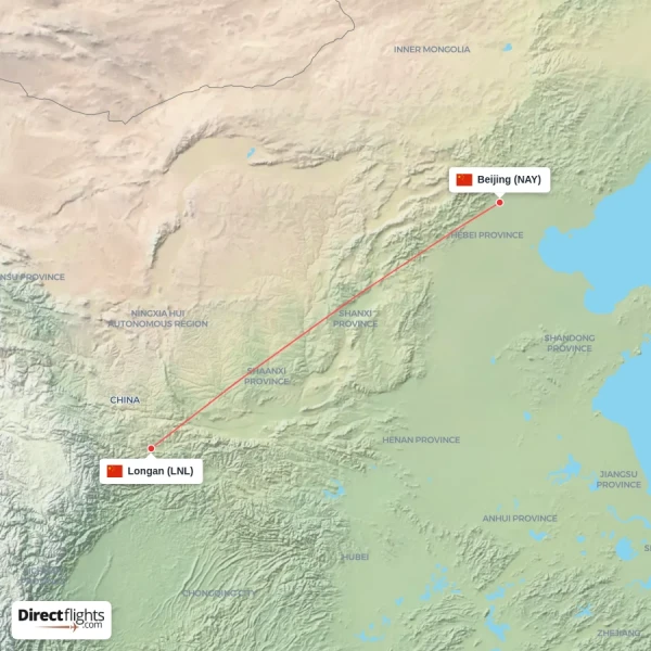 Beijing - Longan direct flight map