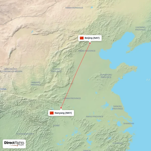 Beijing - Nanyang direct flight map