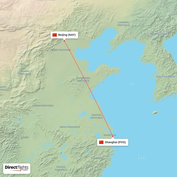 Beijing - Shanghai direct flight map