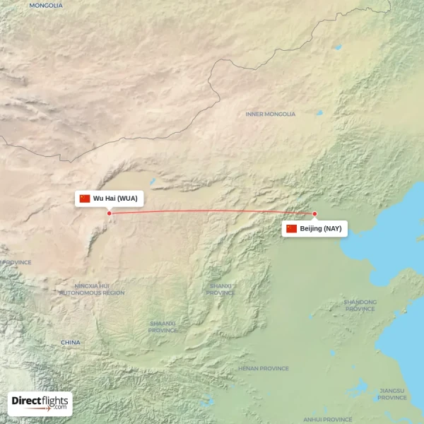Beijing - Wu Hai direct flight map