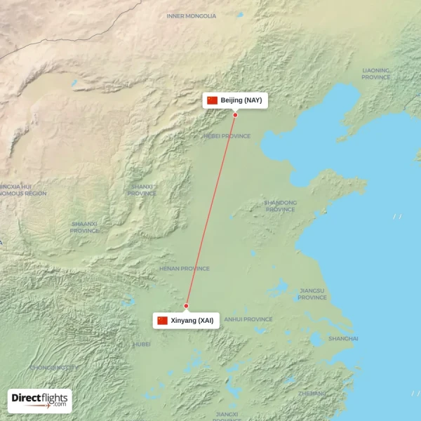 Beijing - Xinyang direct flight map