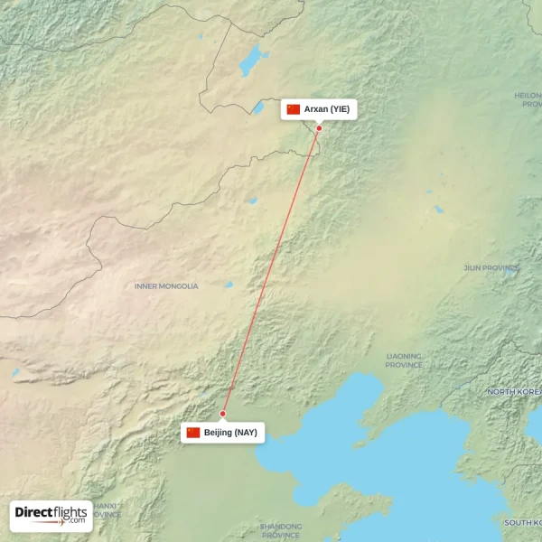 Beijing - Arxan direct flight map