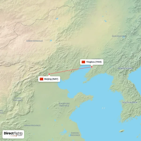 Beijing - Yingkou direct flight map