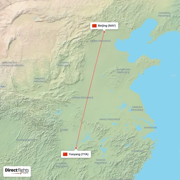 Beijing - Yueyang direct flight map