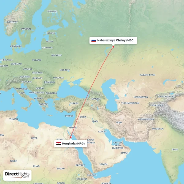 Naberezhnye Chelny - Hurghada direct flight map