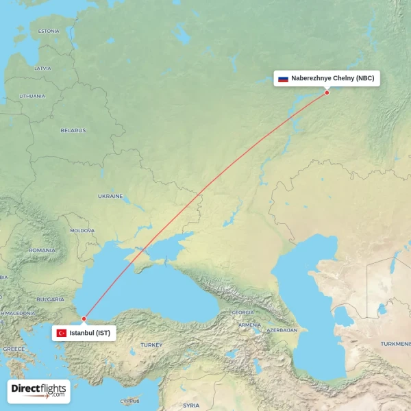Naberezhnye Chelny - Istanbul direct flight map