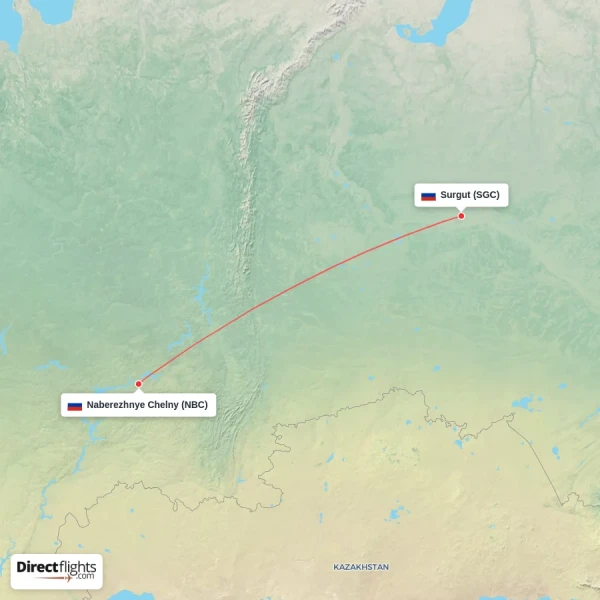 Naberezhnye Chelny - Surgut direct flight map