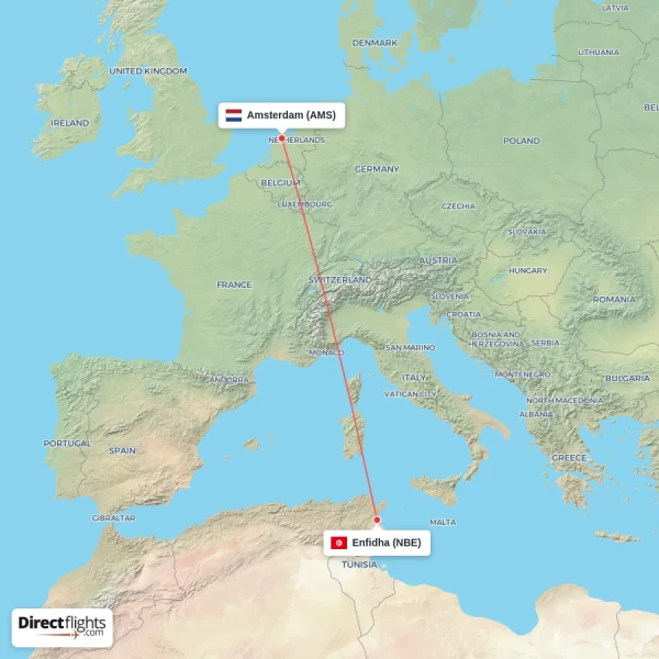 Enfidha - Amsterdam direct flight map
