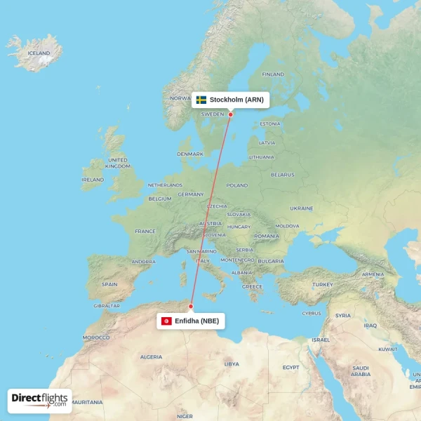 Enfidha - Stockholm direct flight map