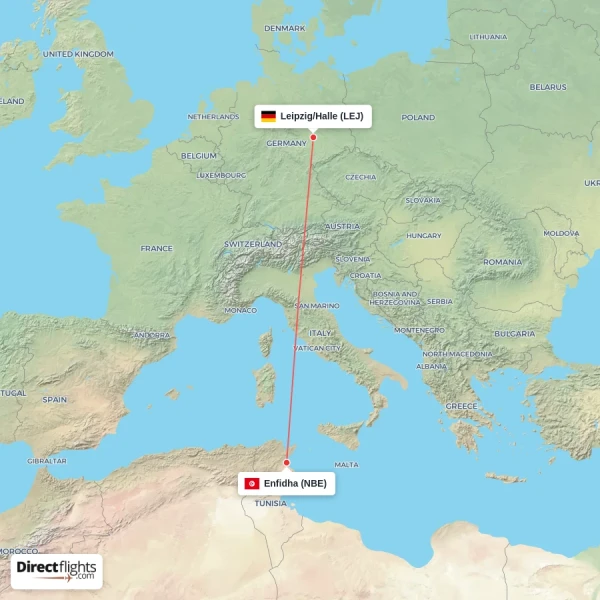 Enfidha - Leipzig/Halle direct flight map