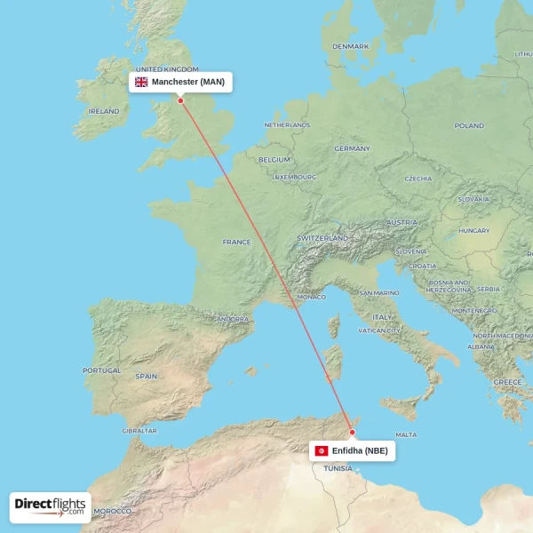 Enfidha - Manchester direct flight map
