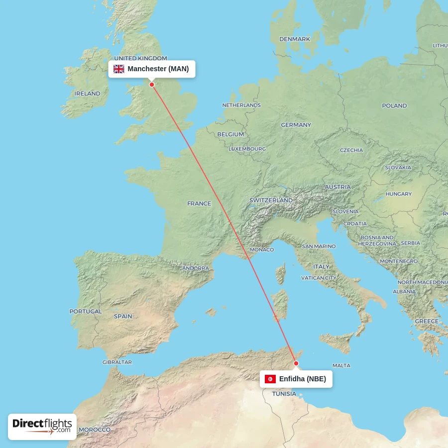NBE - MAN route map