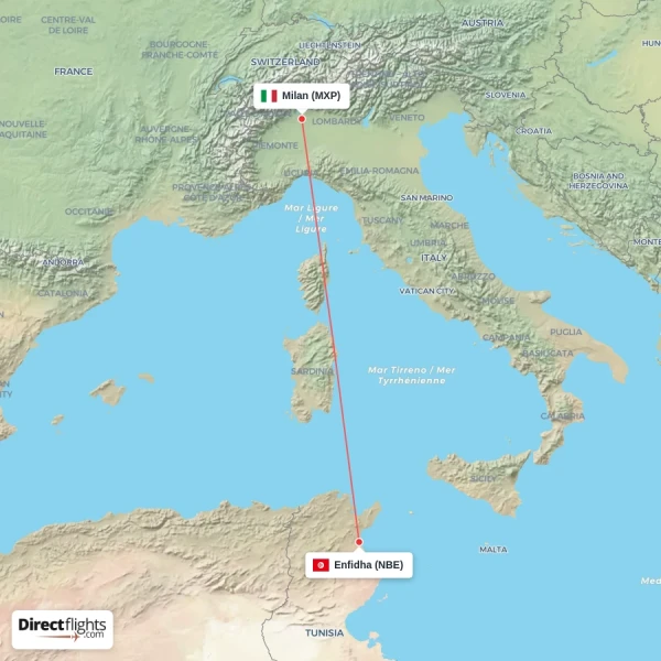 Enfidha - Milan direct flight map