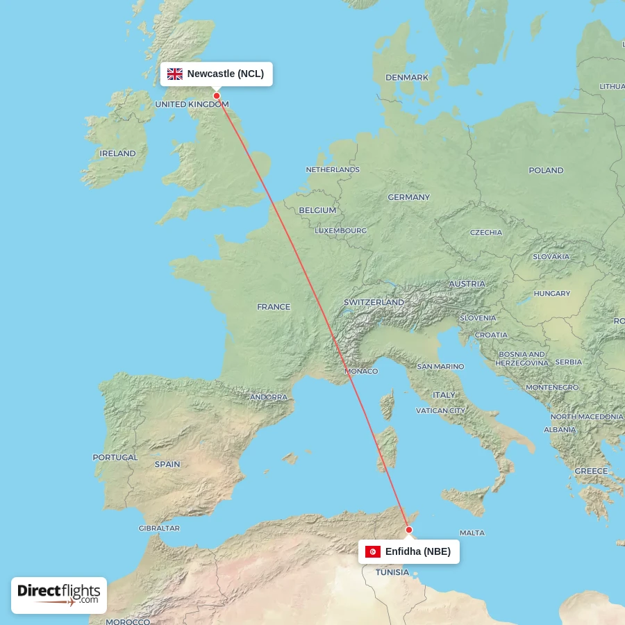 NBE - NCL route map