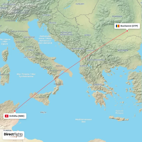 Enfidha - Bucharest direct flight map